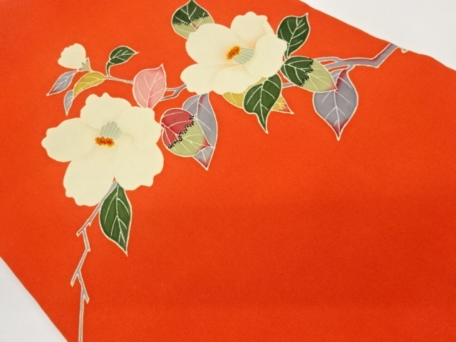 塩瀬手描き友禅椿模様名古屋帯